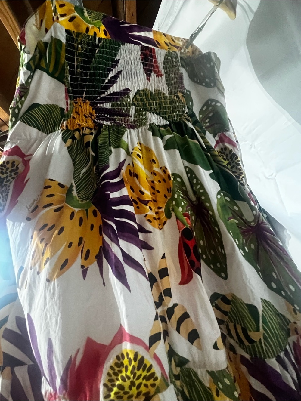 White Tropical Farm Rio Tiered Maxi dress with pockets vacation cotton natural - Picture 7 of 16